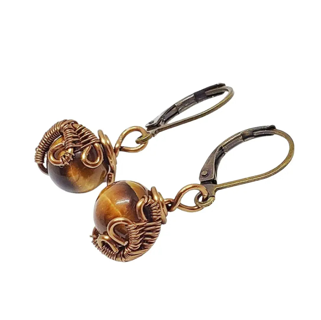 Raw Tigers Eye Healing Crystal Drop Earrings DesignsbyNatureGems