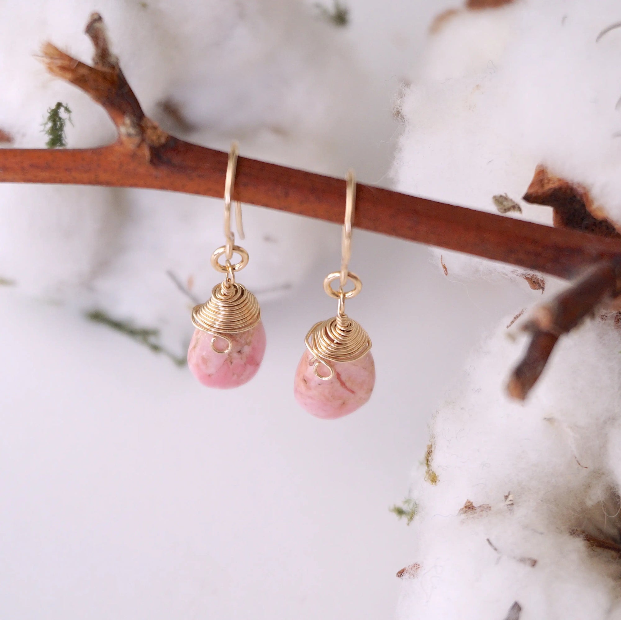 Rhodochrosite - 14k Gold Drop Earrings Designs by Nature Gems
