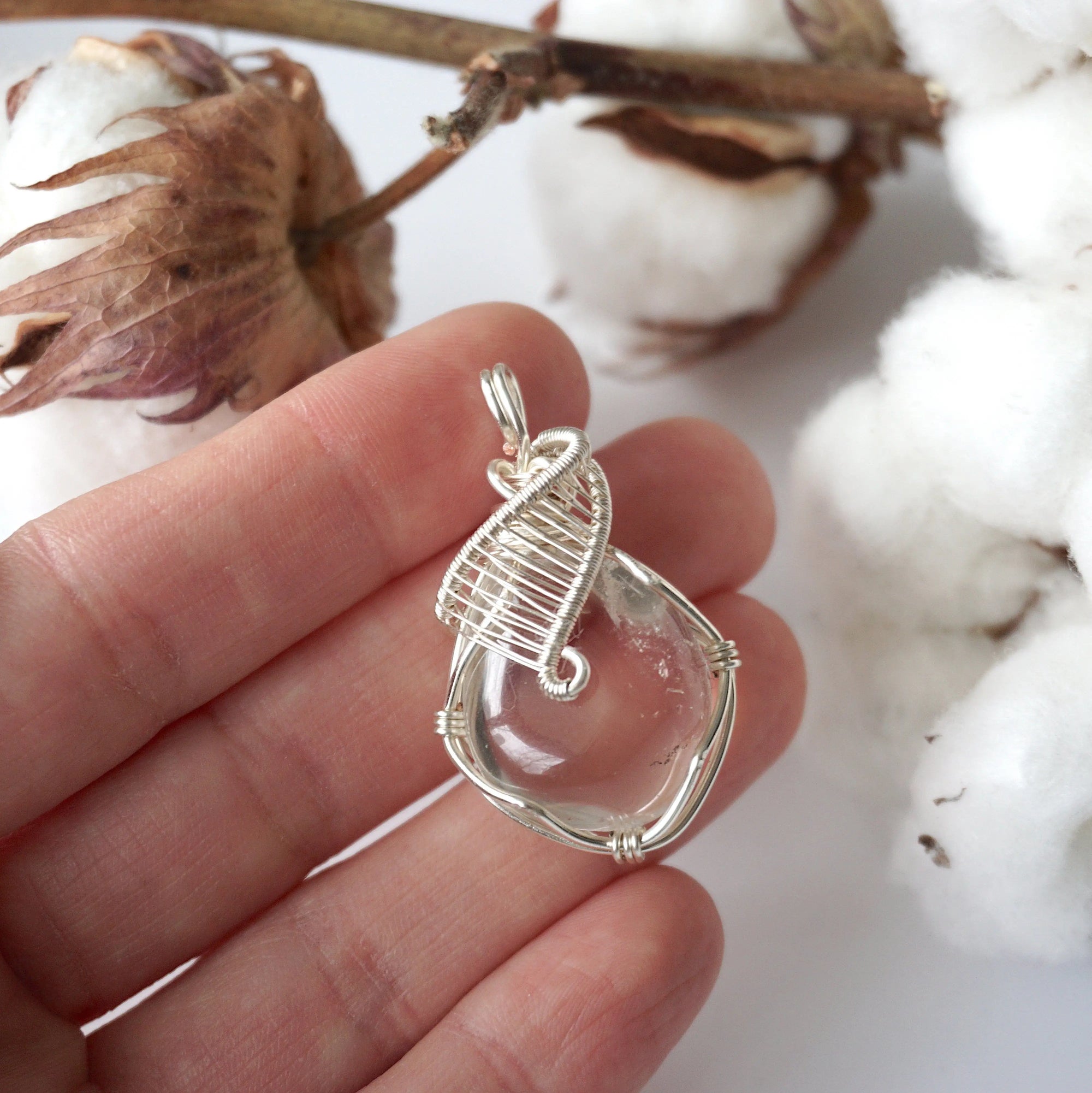 Rock Crystal Silver Pendant Necklace (Clear Quartz) DesignsbyNatureGems