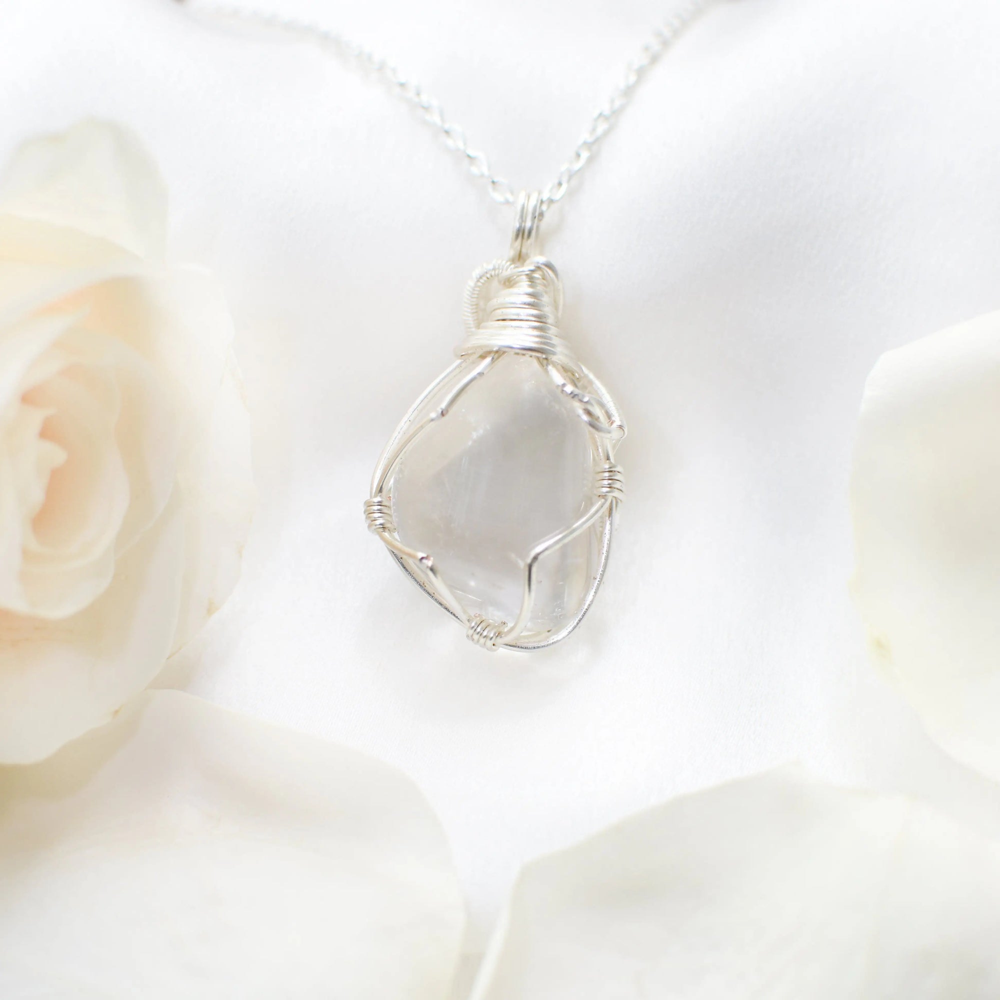 Rock Crystal Silver Pendant Necklace (Clear Quartz) DesignsbyNatureGems