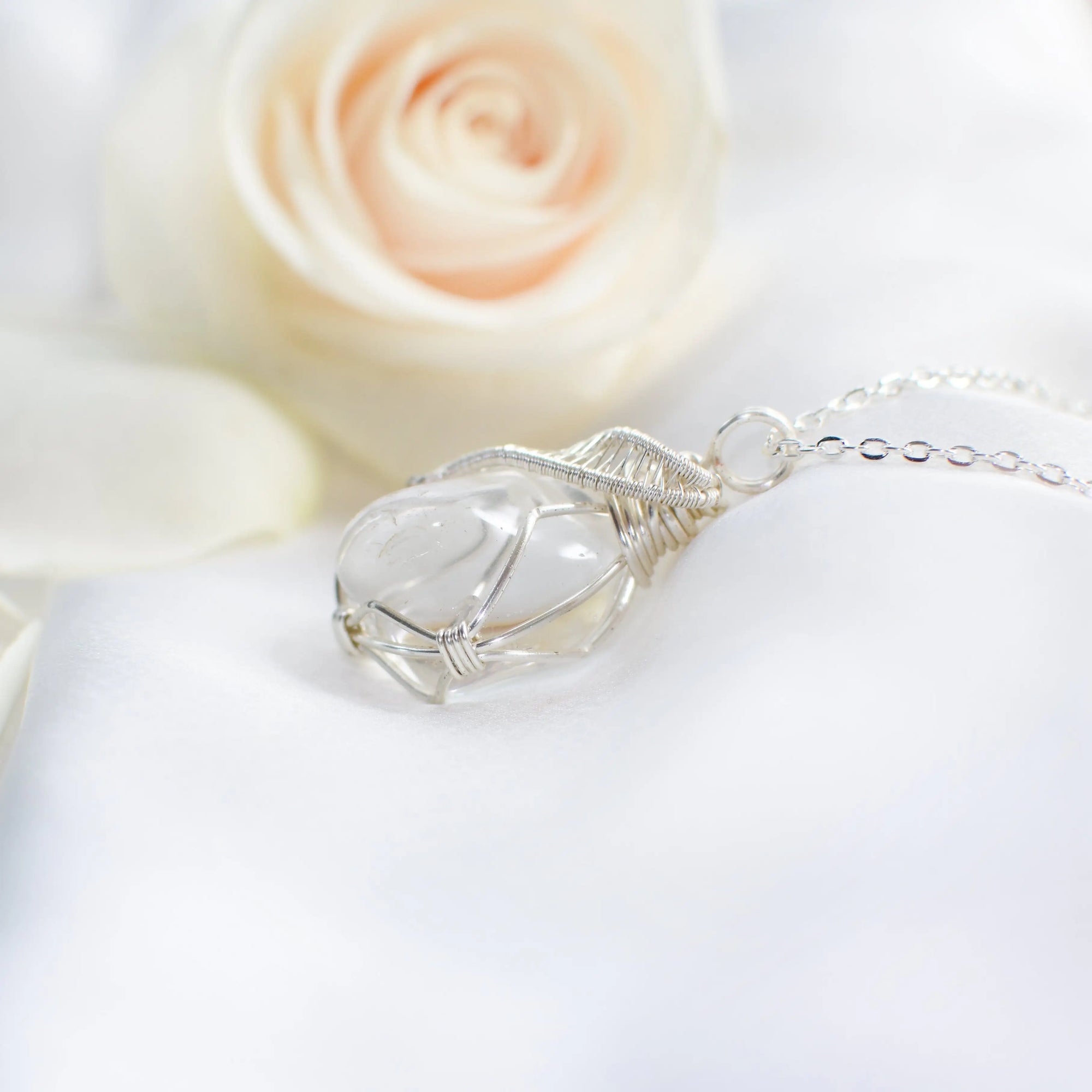 Rock Crystal Silver Pendant Necklace (Clear Quartz) DesignsbyNatureGems