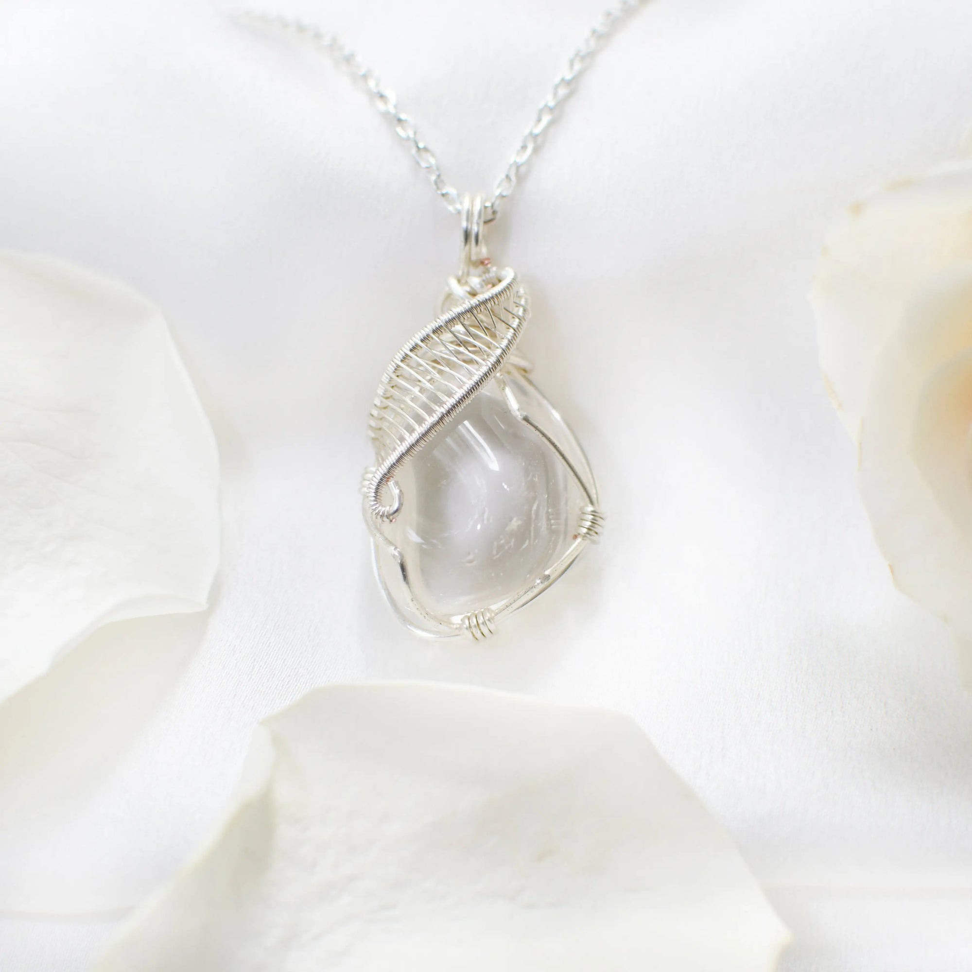 Rock Crystal Silver Pendant Necklace (Clear Quartz) DesignsbyNatureGems