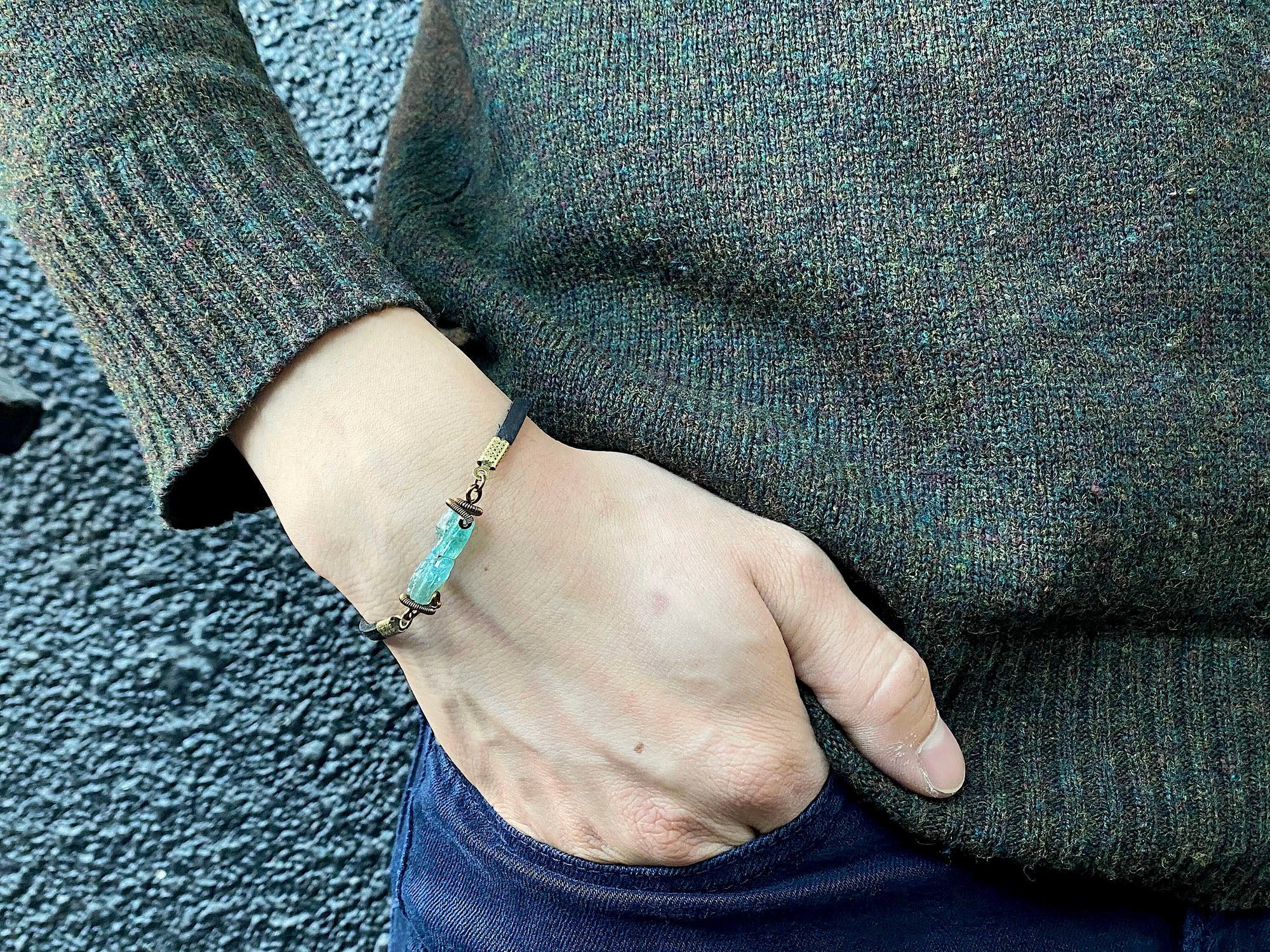 Rohan-Men's Blue Raw Apatite Bracelet Designs by Nature Gems