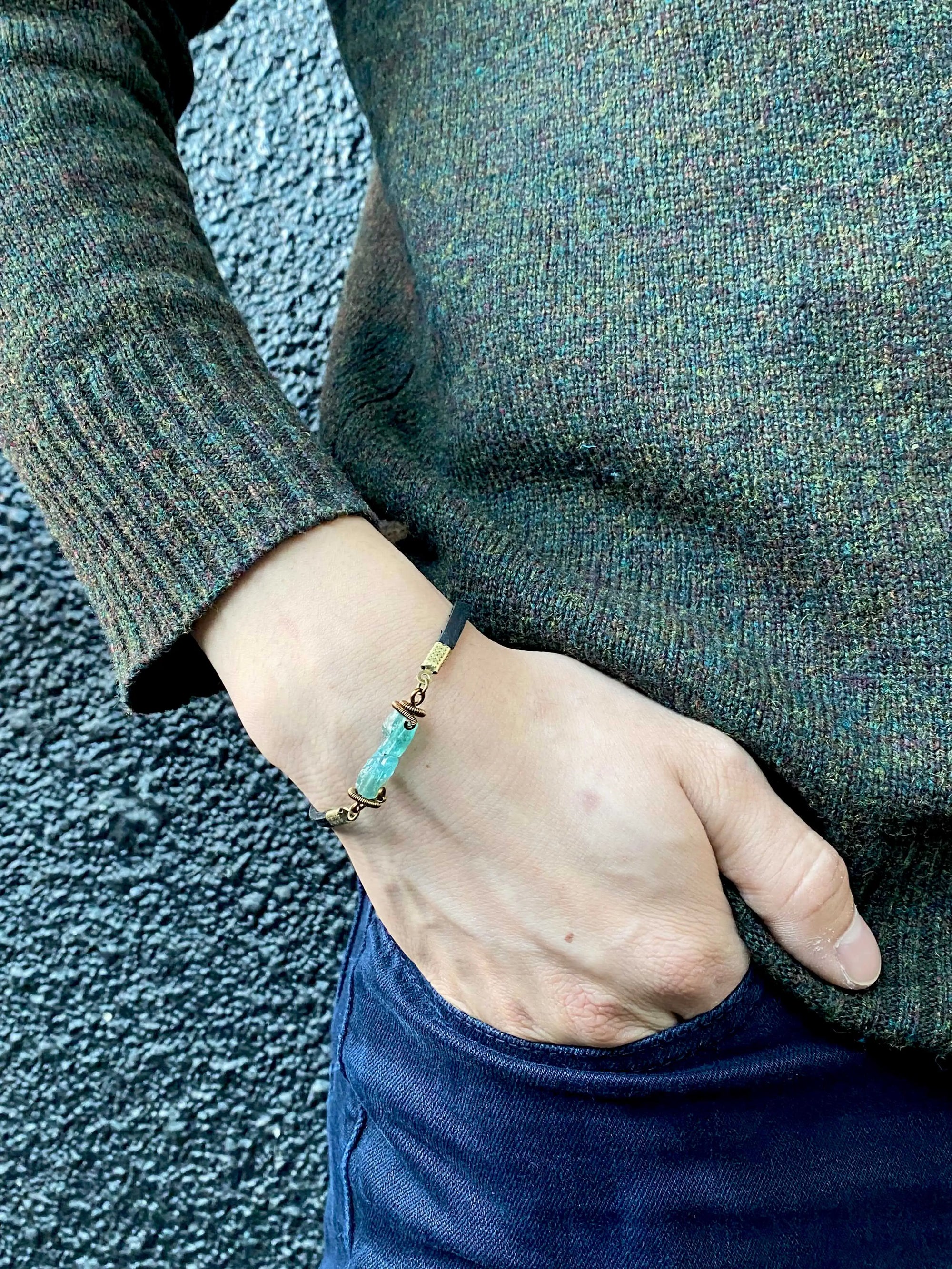 Rohan-Men's Blue Raw Apatite Bracelet Designs by Nature Gems