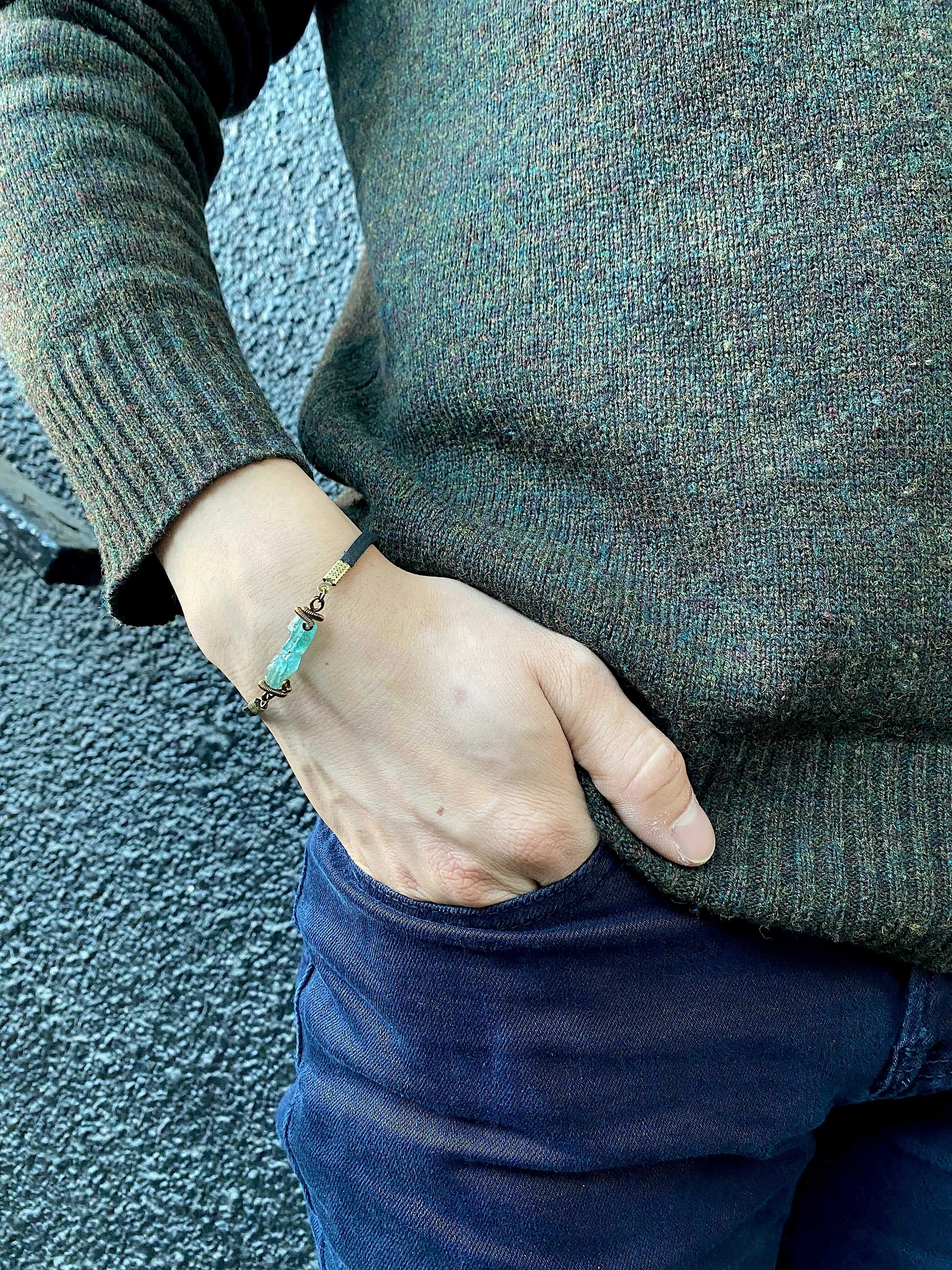 Rohan-Men's Blue Raw Apatite Bracelet Designs by Nature Gems