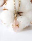 Rose Quartz Charm Necklace - Gold Plated Brass Designs by Nature Gems