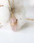 Rose Quartz Charm Necklace - Gold Plated Brass Designs by Nature Gems