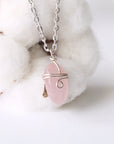 Rose Quartz Charm Necklace - Sterling Silver Plated Designs by Nature Gems