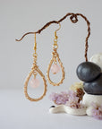 Rose Quartz Gold Plated Round Wire Earring Designs by Nature Gems
