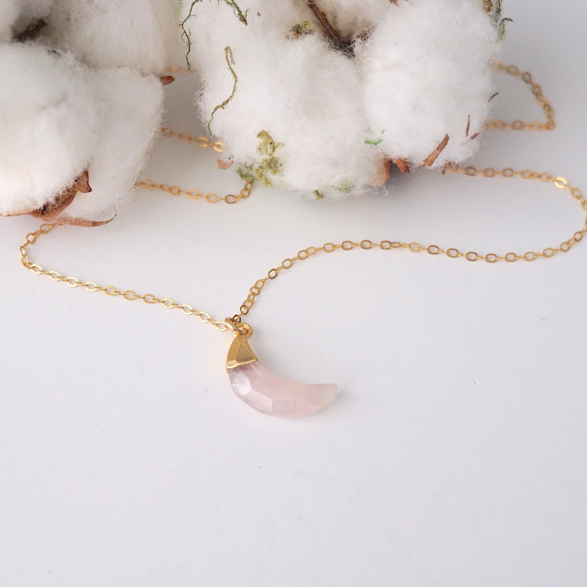 Rose Quartz Moon Charm Necklace - 14K Gold-Filled DesignsbyNatureGems