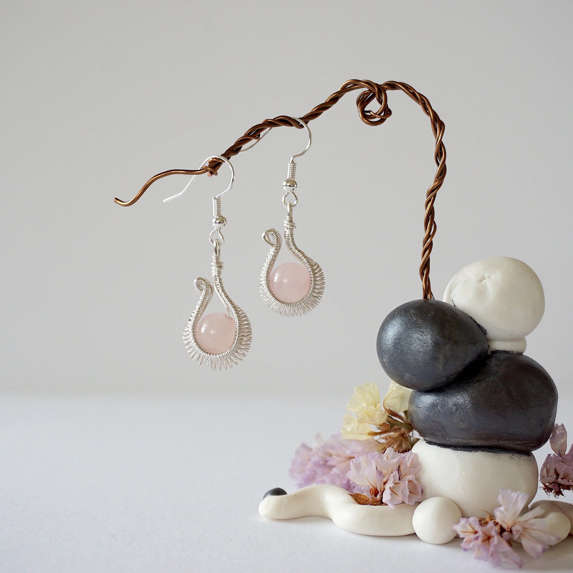 Rose Quartz Silver Plated Drop U-Shape Earring Designs by Nature Gems