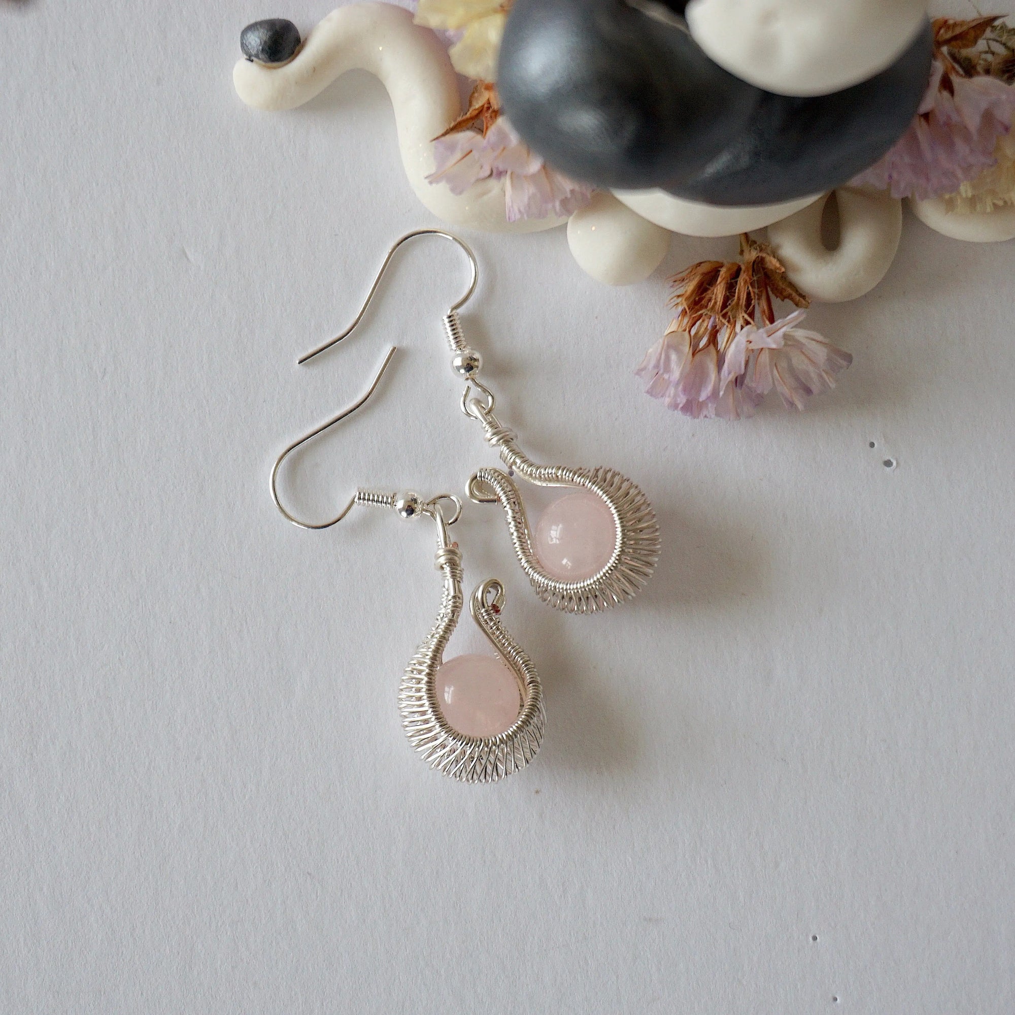 Rose Quartz Silver Plated Drop U-Shape Earring Designs by Nature Gems