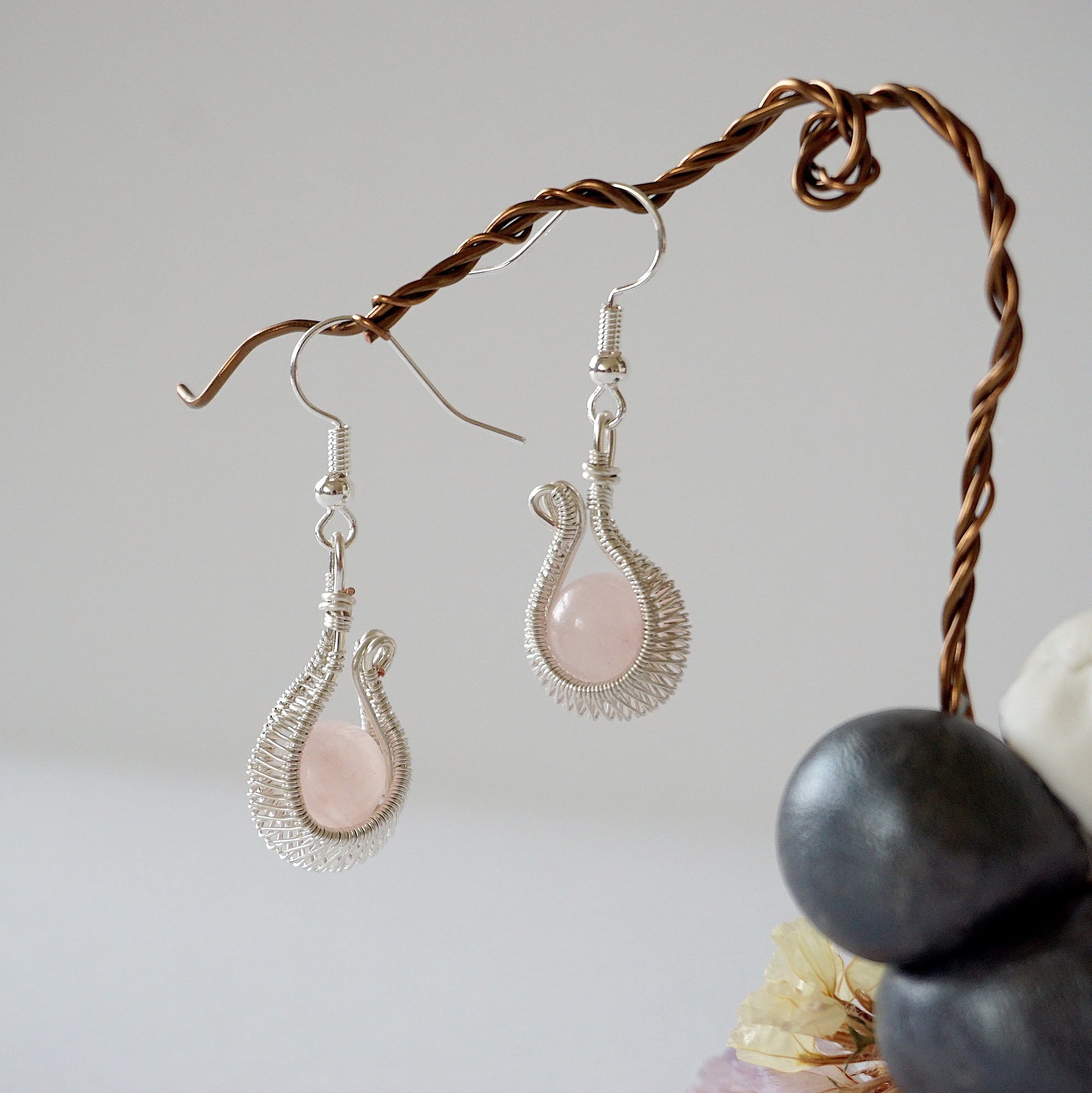 Rose Quartz Silver Plated Drop U-Shape Earring Designs by Nature Gems