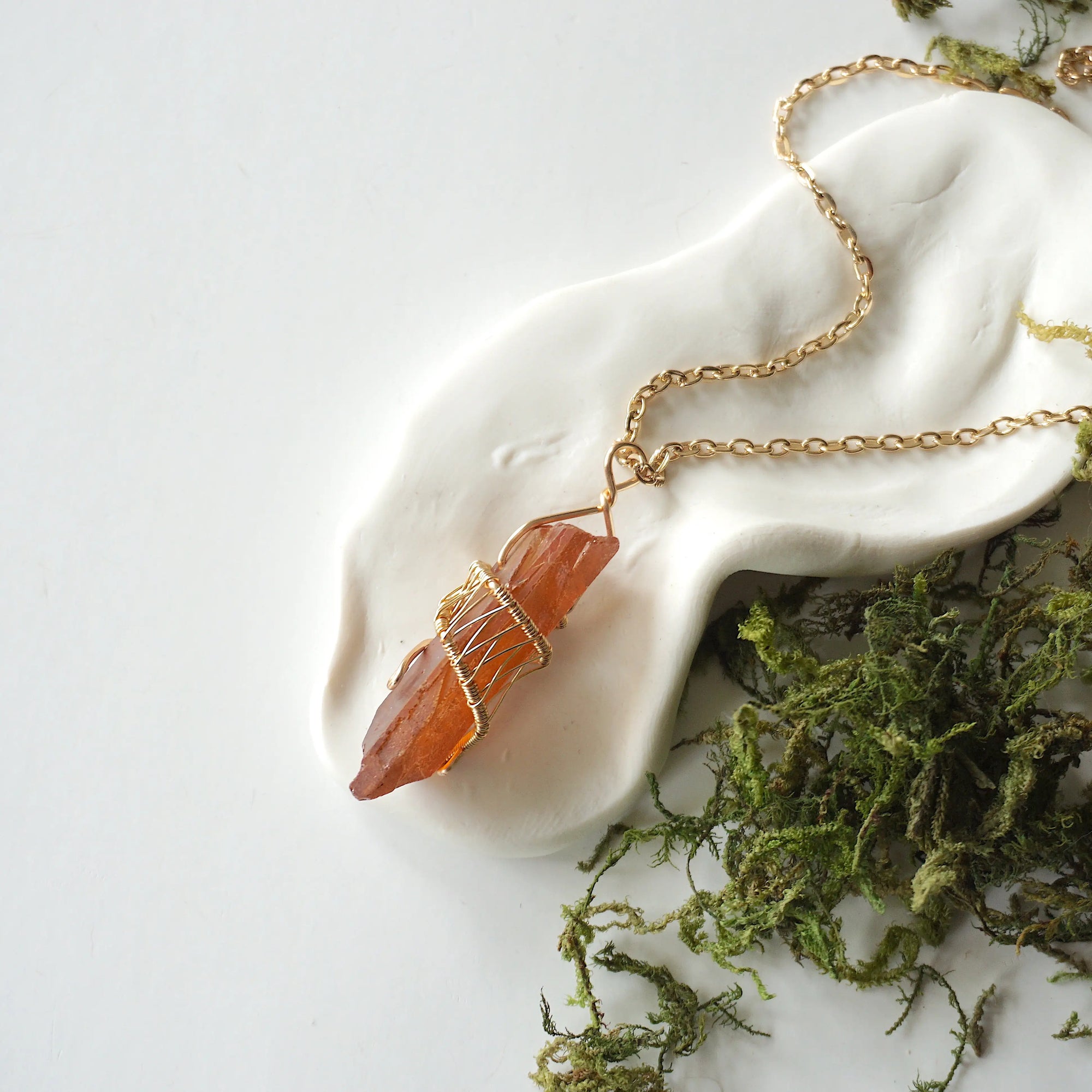 Ruby Aura Quartz - Gold Wire Wrapped Necklace Designs by Nature Gems