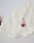 Minimalist ruby bead necklace for women with faceted natural ruby in silver wire wrapped pendant on fine cable chain — handmade by Designs by Nature Gems