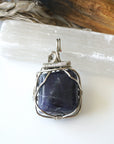 Natural sapphire necklace — dark silver wire wrap, handcrafted crystal jewelry by Designs by Nature Gems