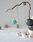 Side angle view of sterling silver turquoise necklace showing stone depth and profile