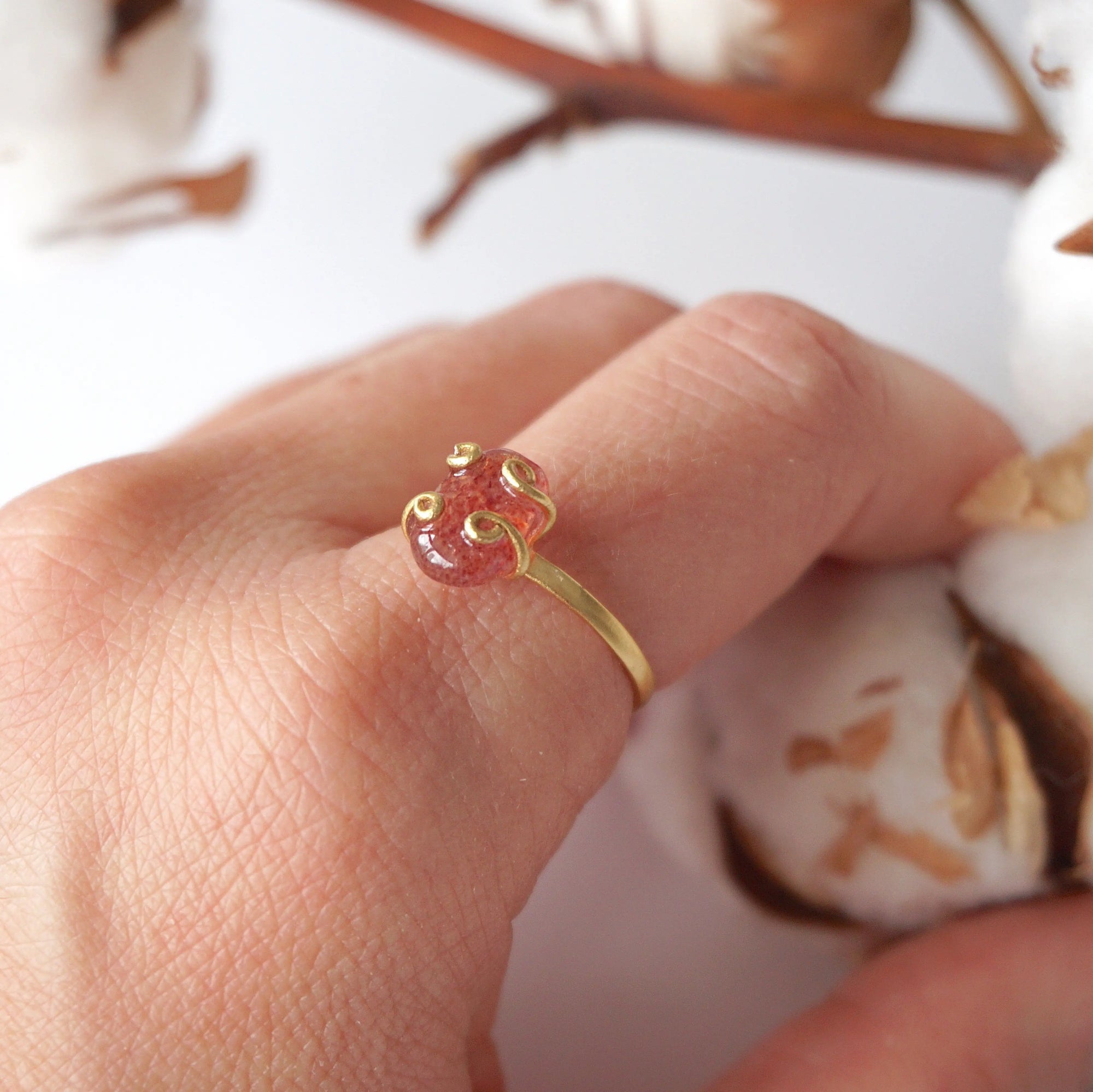 Strawberry Quartz - Adjustable Ring - 14k Gold Filled Designs by Nature Gems