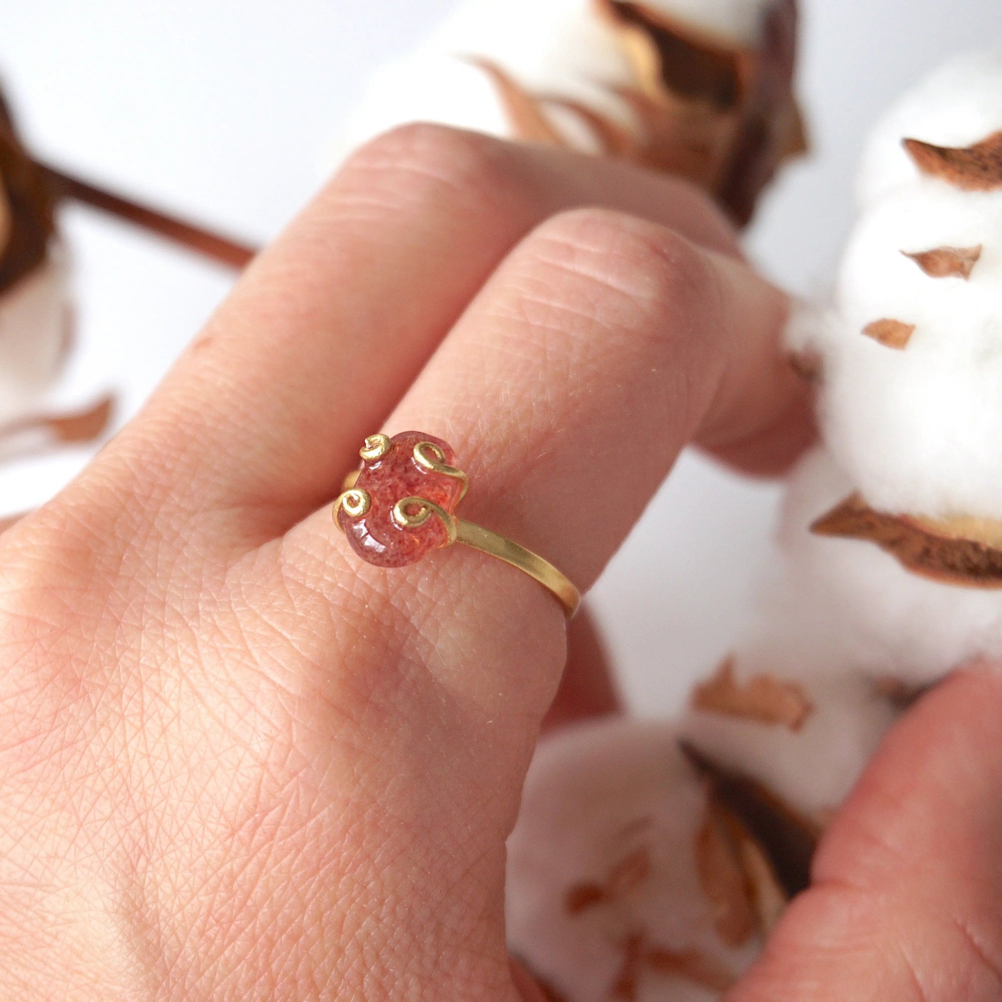 Strawberry Quartz - Adjustable Ring - 14k Gold Filled Designs by Nature Gems