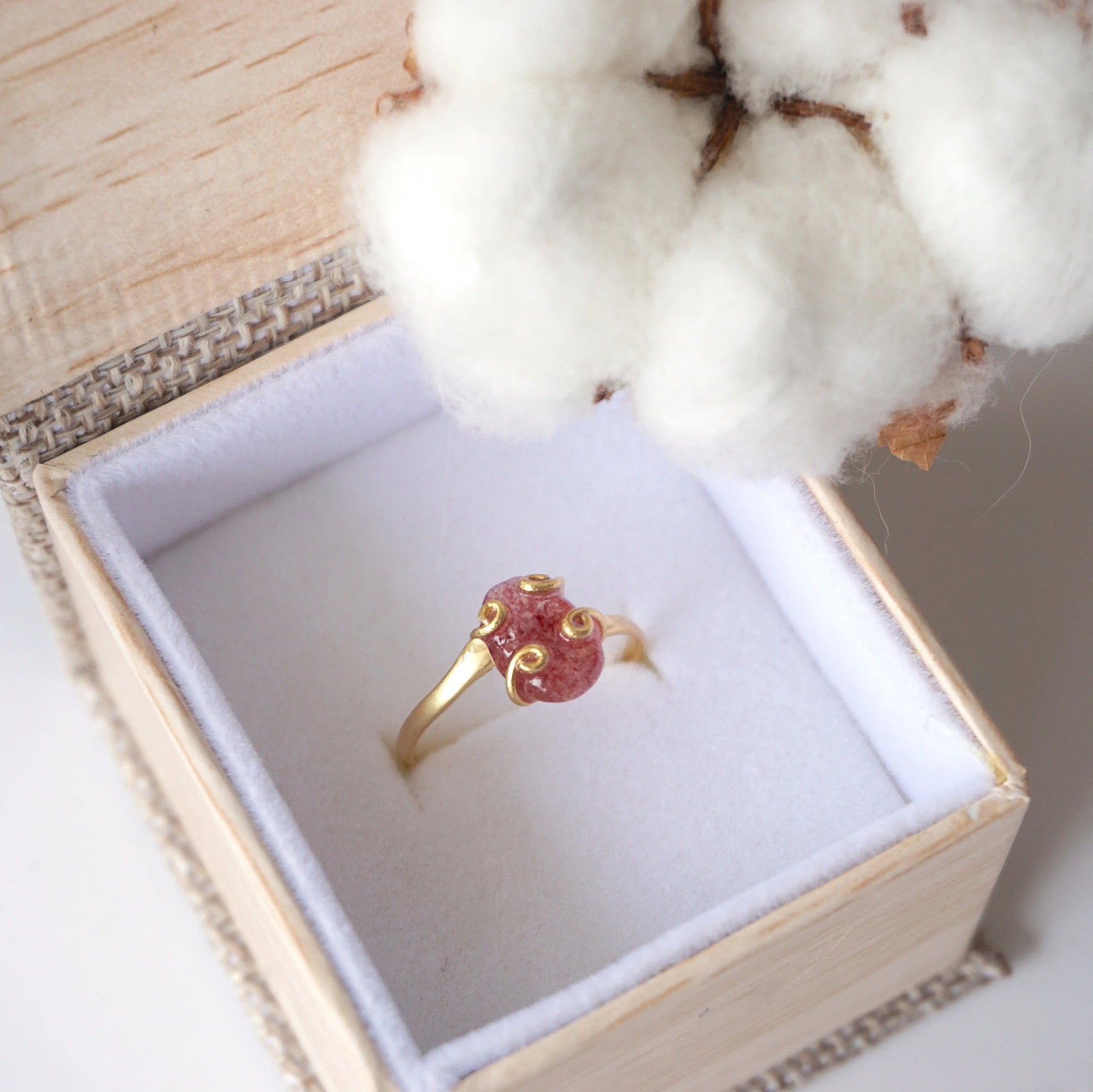 Strawberry Quartz - Adjustable Ring - 14k Gold Filled Designs by Nature Gems
