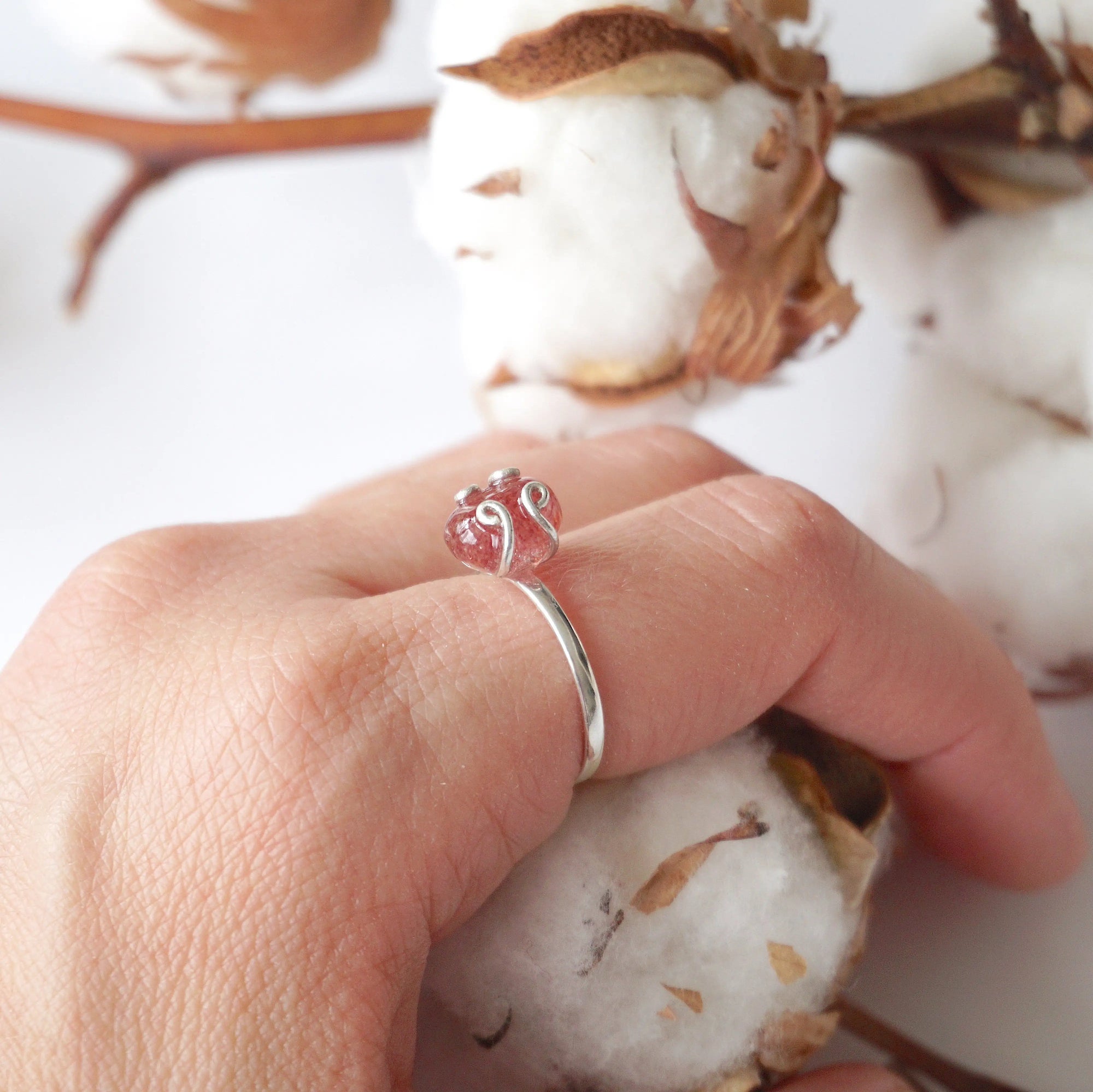 Strawberry Quartz - Adjustable Ring - Sterling Silver Designs by Nature Gems