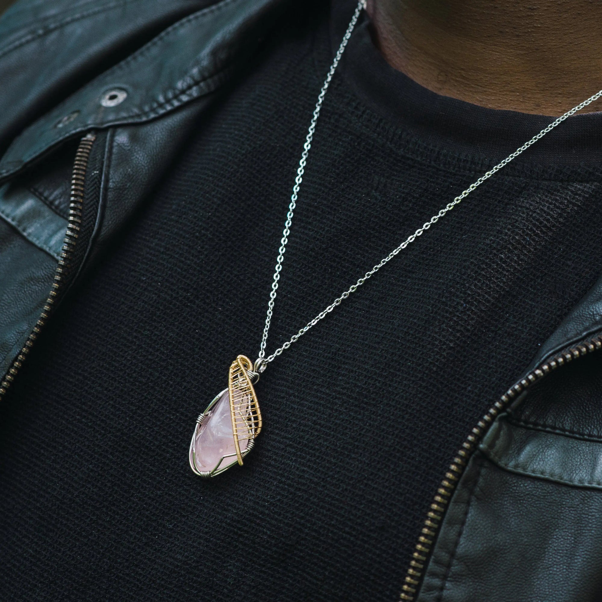 Wire Wrapped Rose Quartz Crystal Necklace DesignsbyNatureGems