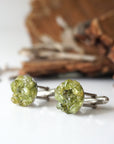 Raw peridot cluster cufflinks for men — vivid olive green natural gemstones on white gold finish, handmade August birthstone jewelry by Designs by Nature Gems